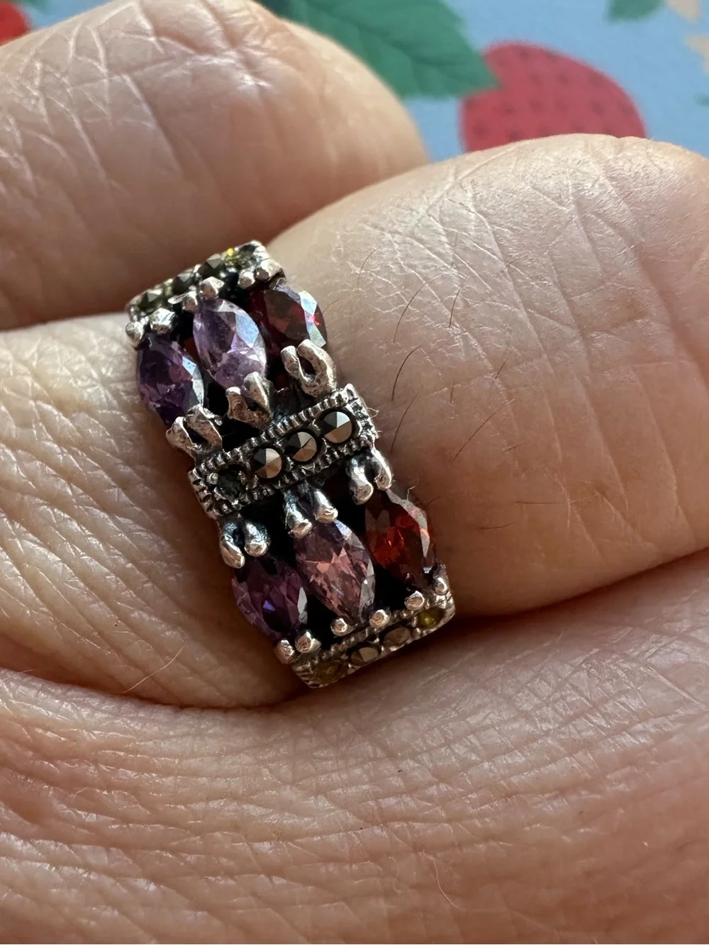 Multi-Stone Purple and Pink Silver Ring - Women Jewelry
